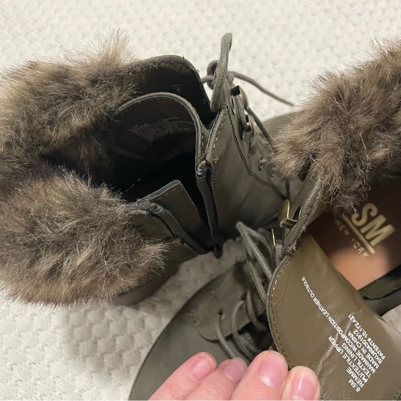 SM New York army green boots with fur - Picture 5 of 10
